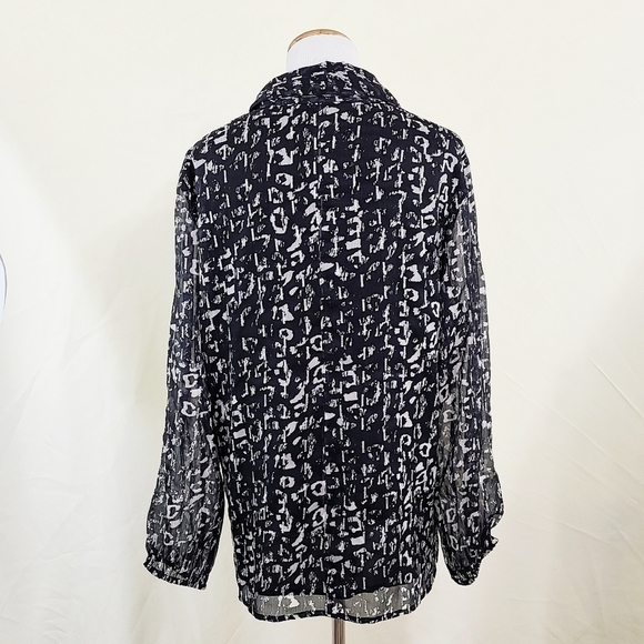 Astars sheer black leopard blouse metallic silver Long Sleeve Women's Large - Picture 2 of 7